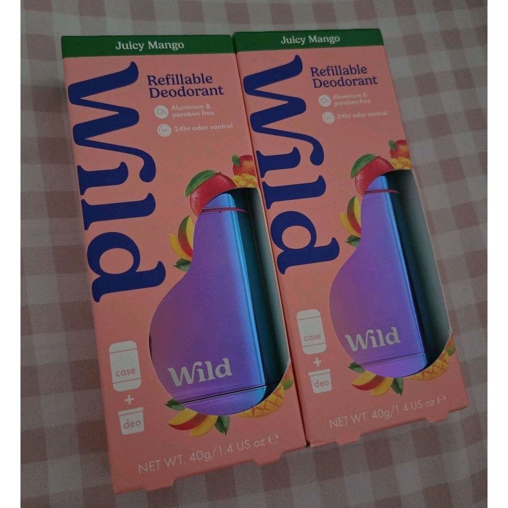 2 Wild Cosmetics Chrome Case Natural Aluminum Deodorant with Starter Kit  Mango